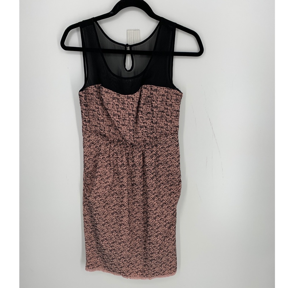 Moulinette Soeurs Anthropologie Mesh Yoke Pink Black Abstract Midi Dress 0